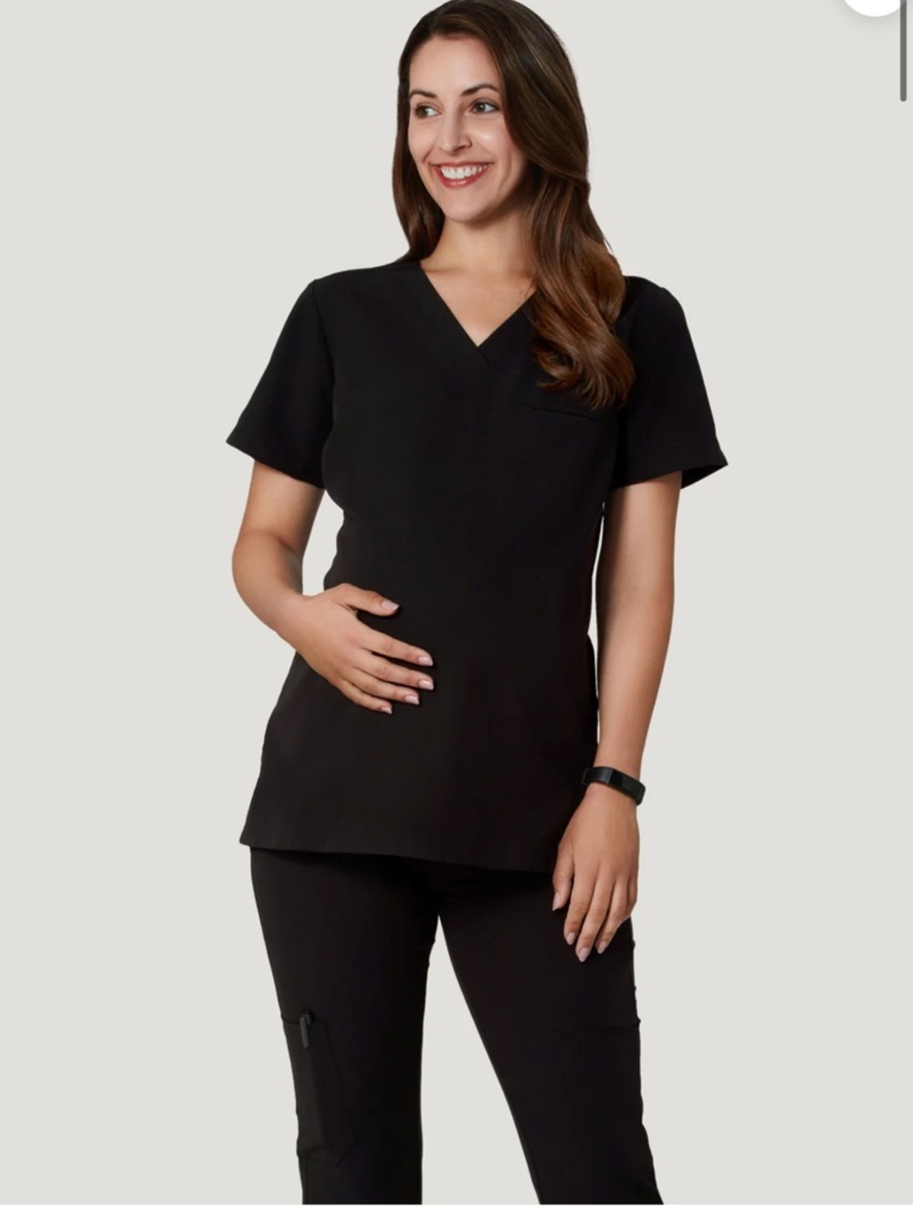 Mandala Black One Pocket Maternity Scrub Top